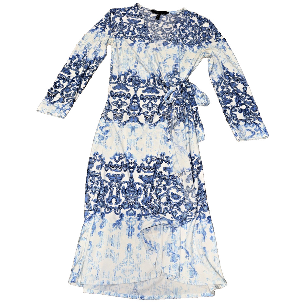 BCBGMAXAZRIA Adele Blue White Wrap Dress XS High Low
